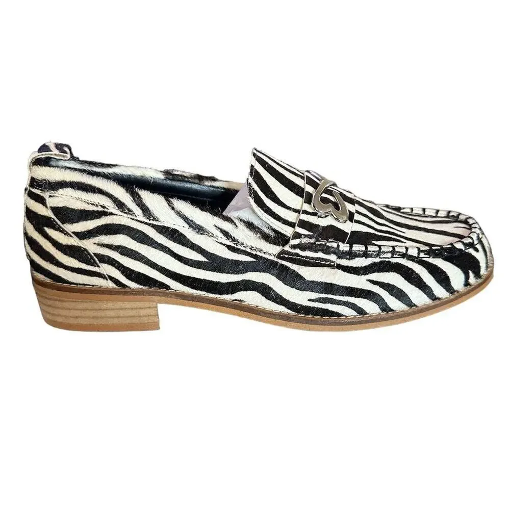 NWOT Etta Grove Women's Zebra calf hair Print‎ Loafers Size 9 Multicolor Flats